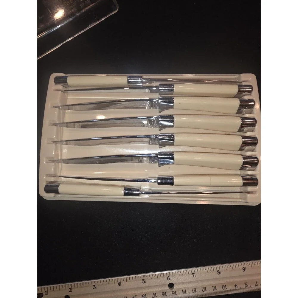 Vintage Carvel Hall by Briddell Steak Knives‎ Set of 8 Ivory Chrome MCM Original